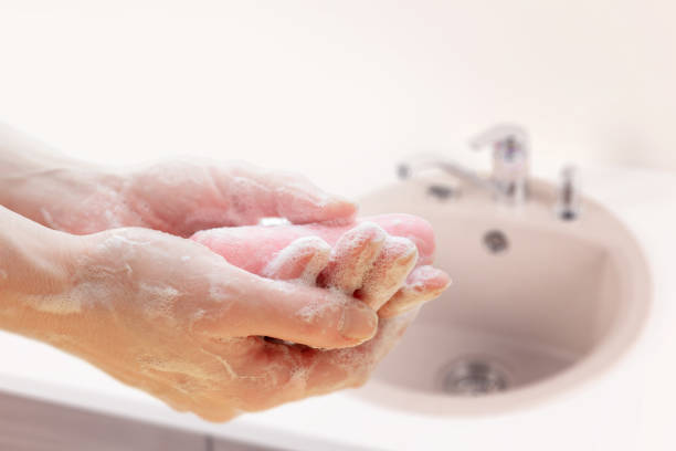 istock Antibacterial soap in the hands. 1213883987