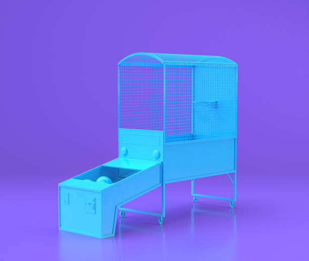 istock Blue arcade basketball , entertainment center objects in purple flat room, 3d rendering 1213884082