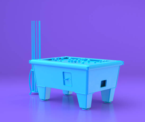 istock Arcade bumper pool table platform, entertainment center objects in purple flat room, 3d rendering 1213884298