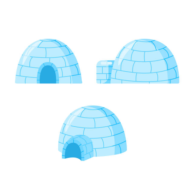 Seo of igloo isolated on white background. Icy cold house in flat design. Seo of igloo isolated on white background. Icy cold house in flat design. Winter construction from ice blocks. Eskimo peoples house. Vector illustration igloo stock illustrations