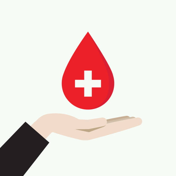 Hand holding a blood donation symbol Red Cross, Save life, Giving, Healthcare, Charity, Blood donor, Blood drop blood illustrations stock illustrations