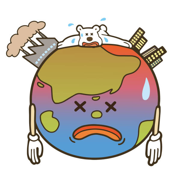 地球のキャラクターのイラスト。環境問題に関するイメージ図。 - global warming pollution deforestation carbon dioxide点のイラスト素材／クリップアート素材／マンガ素材／アイコン素材