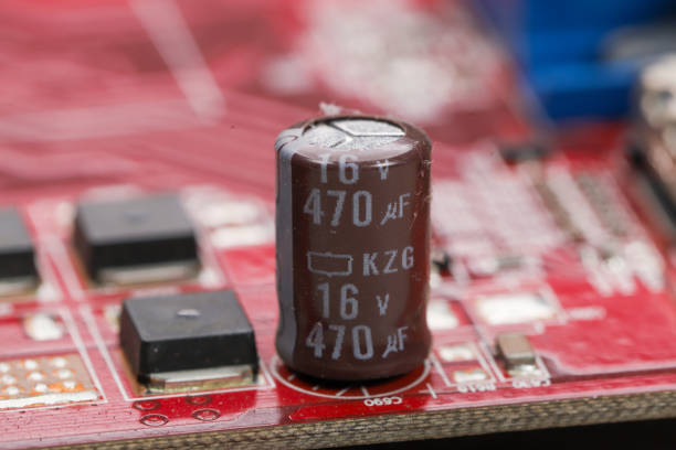 istock Old computer parts, processor, hdd, graphic card, transistors, circuit board, resistors 1213895696