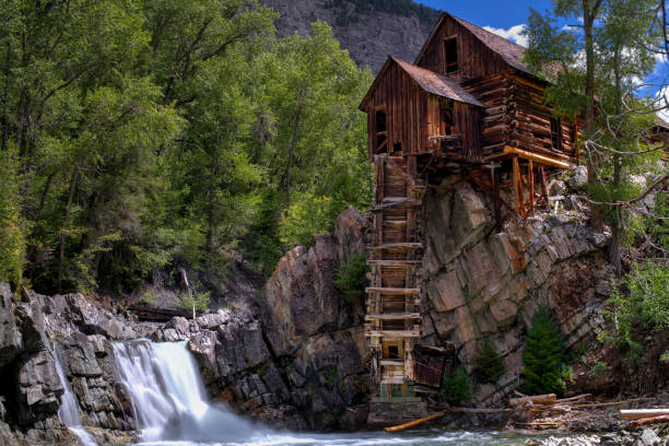 crystal mill - waterfall rapid landscape woods stock-fotos und bilder