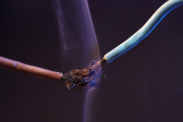 istock Electric wires with smoke photographed in the studio 1213897132