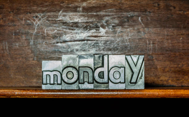 The day of the week Monday created with movable type printing on a shelf The day of the week Monday created with movable type printing on a shelf precious metals roth ira stock pictures, royalty-free photos & images