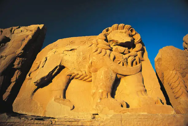 Horoscope with Lion on the top of Nemrut Mountain, Kahta, Adıyaman, Turkey