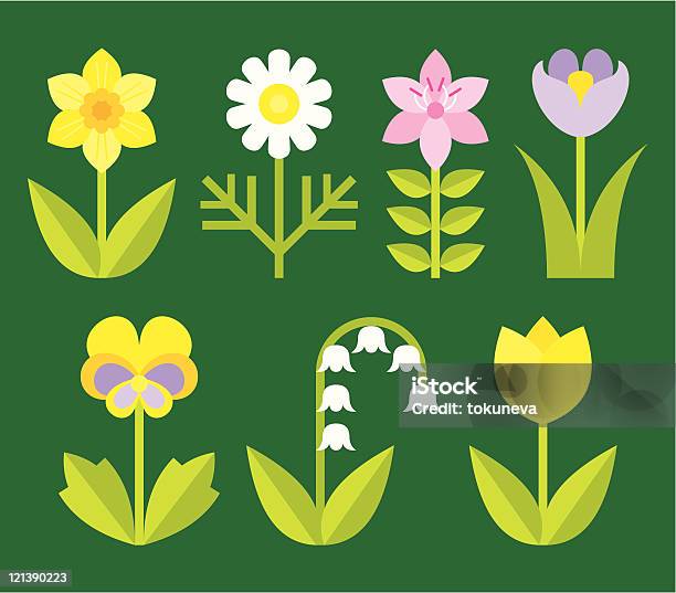 Разнообразие Сад Flowers — стоковая векторная графика и другие изображения на тему Нарцисс жёлтый - Нарцисс жёлтый, Векторная графика, Анютины глазки