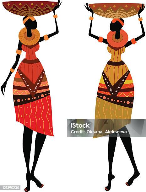 Встроенная Африканских Женщин — стоковая векторная графика и другие изображения на тему Аборигенная культура - Аборигенная культура, Абстрактный, Векторная графика
