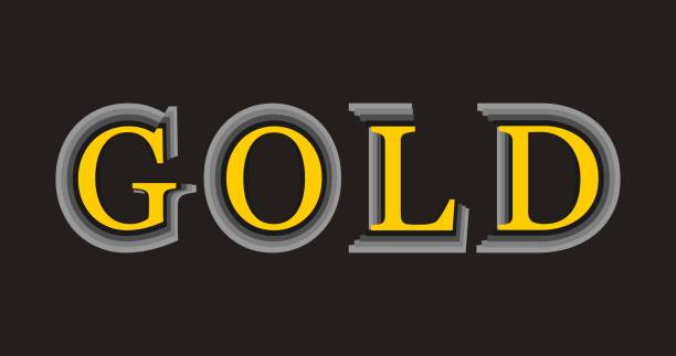 istock Word 'GOLD' in capital yellow letters with progressive stroke layers resembling a gray gradient, on dark background. 1213903150