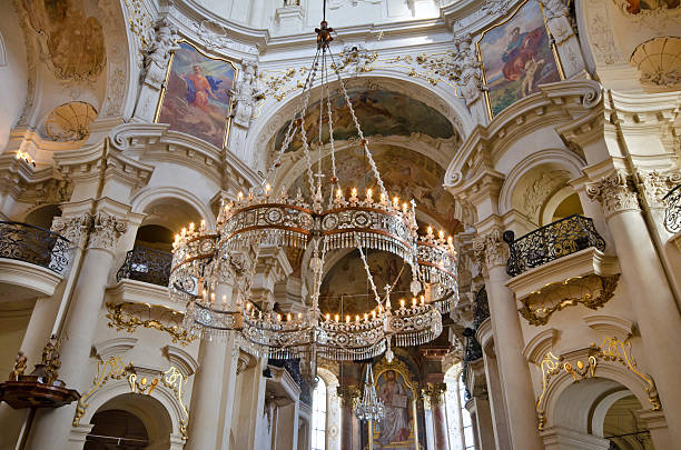 Interior of St. Nicholas Church, Prague, Czech Republic stock photo