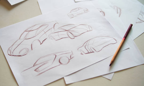 istock Graphic designer artist Work drawing sketch design development Prototype car Automotive industrial creative visual concept 1213906415
