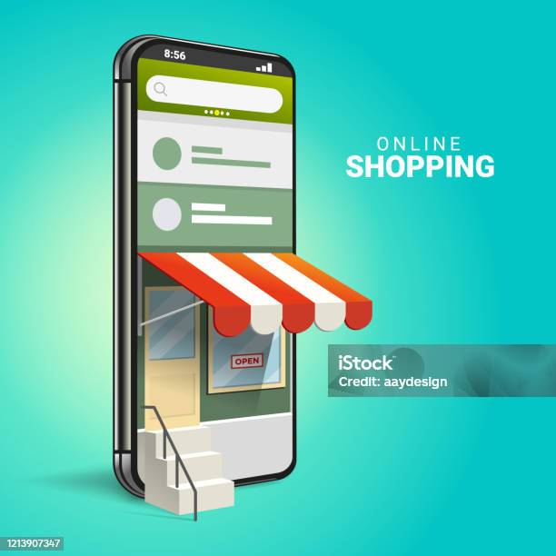 3d Smartphone Online Shopping Concepts - Arte vetorial de stock e mais imagens de Loja - Loja, Fazer Compras, E-commerce