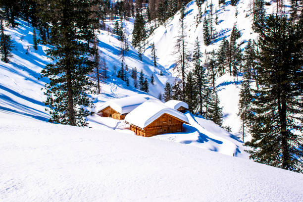 istock alpine hut in the snow two 1213909229