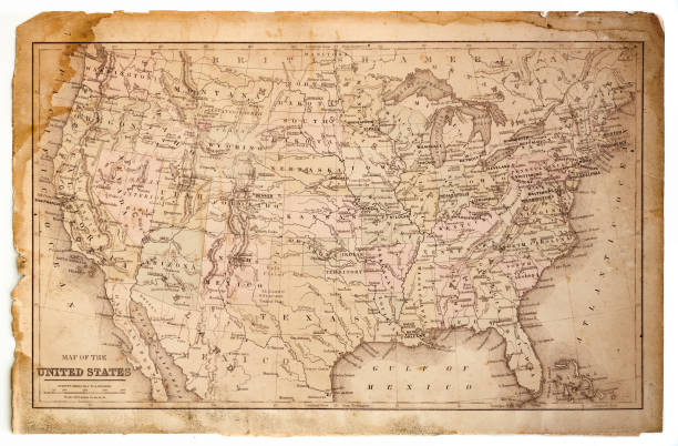 illustrazioni stock, clip art, cartoni animati e icone di tendenza di mappa degli stati uniti d'america 1887 - montana map old cartography