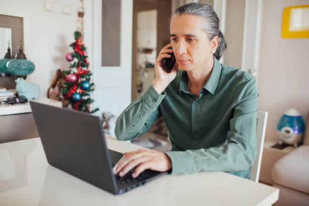 istock Business man working from home  during quaratine 1213911407