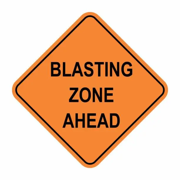 Vector illustration of Blasting zone ahead road sign