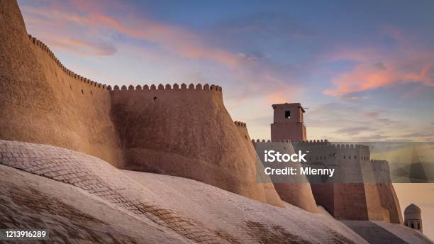 Ancient City Walls Of Khiva Uzbekistan In Sunset Twilight Stock Photo - Download Image Now