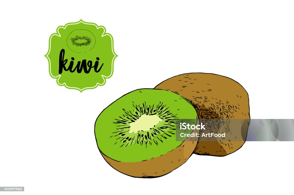 Ilustración de Dibujos Animados Dibujado Kiwi Fruta Con Etiqueta De Tienda  Retro Verde Tropical Deliciosa Mitad De Kiwi Y Ilustración Vectorial De Kiwi  Entero y más Vectores Libres de Derechos de Alimento -