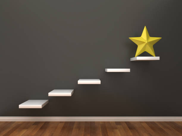 istock Business Characters on Steps with Star on Chalkboard - 3D Rendering 1213920100