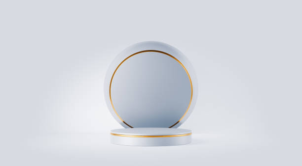 istock 3d rendering of white gold pedestal on white background 1213921241
