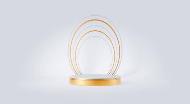 istock 3d rendering of white gold pedestal on white background 1213921256