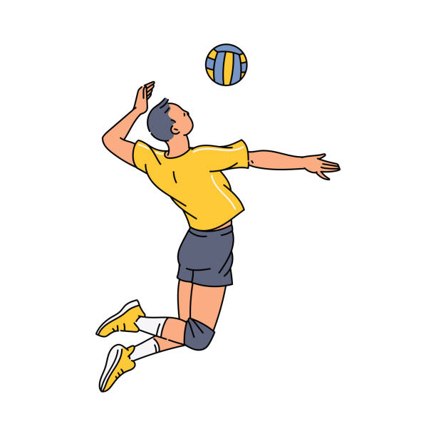 ilustrações de stock, clip art, desenhos animados e ícones de volleyball player man jumping serving ball sketch vector illustration isolated. - beach body ball volleyball