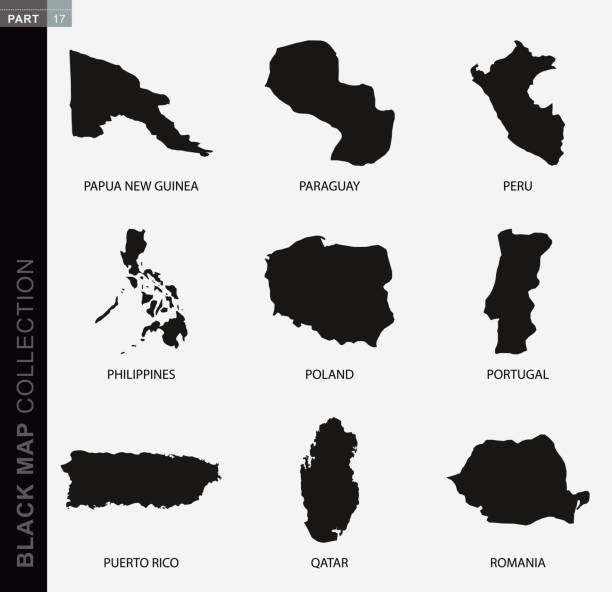 Black map collection, black contour maps of World. Black map collection, black contour maps of World. Map collection Part 17. puerto rico silhouette stock illustrations