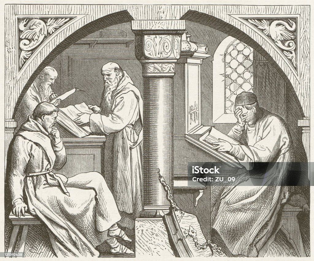 Mentale Arbeit in einem Kloster im Mittelalter. - Lizenzfrei Buch Stock-Illustration