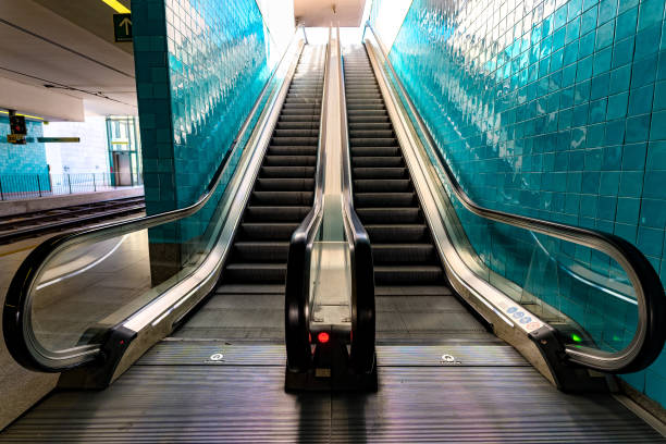 Escalator at a subway station in Porto, Portugal stock photo