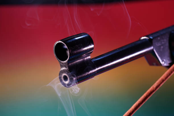 istock Gun with smoking barrel recorded in the studio 1213931108
