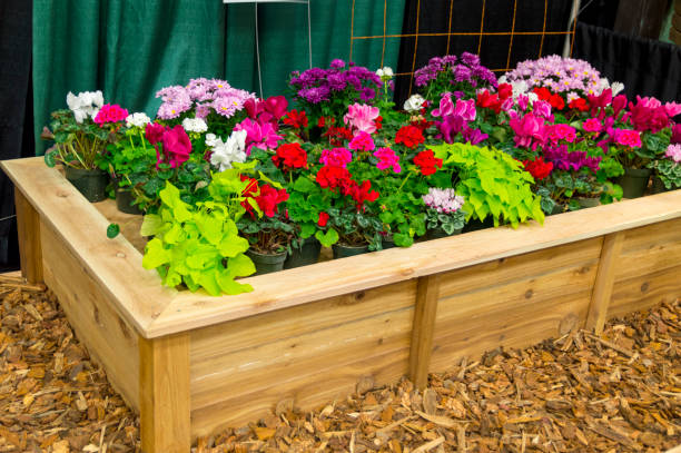 Flower Planter Display at a Home and Garden Show stock photo