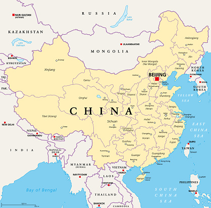 China, political map, provinces, and administrative divisions