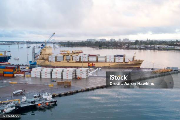 Pineapple Boat Docked At The San Diego Harbor Stock Photo - Download Image Now - San Diego, Commercial Dock, Freight Transportation