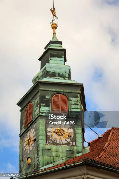 Clock Tower Of The Church Of St Nicholas In Ljubljana Stock Photo - Download Image Now