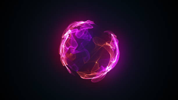 Abstract magic sphere, computer generated background. Multicolored gaseous shape from glow neon particles. 3d rendering of futuristic element stock photo