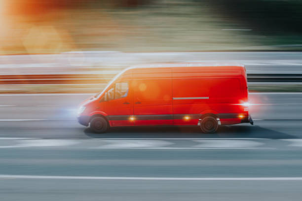red commercial vehicle isolated on white background