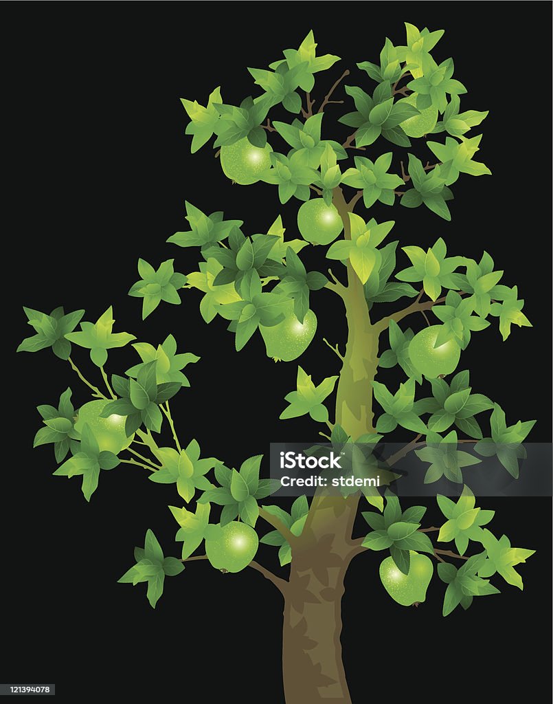 Árbol de manzano - arte vectorial de Fondo negro libre de derechos