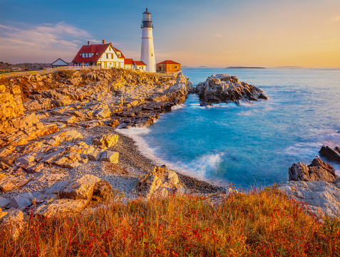 Portland Head Light is a historic lighthouse in Cape Elizabeth, Maine. The light station sits on a head of land at the entrance of the primary shipping channel into Portland Harbor, which is within Casco Bay in the Gulf of Maine. Completed in 1791, it is the oldest lighthouse in Maine.