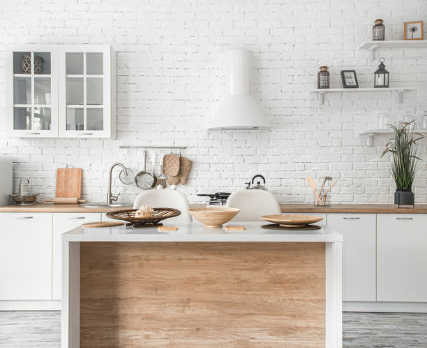 istock Modern stylish Scandinavian kitchen interior with kitchen accessories. 1213945984
