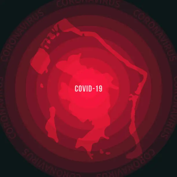 Vector illustration of Bora Bora map with the spread of COVID-19. Coronavirus outbreak