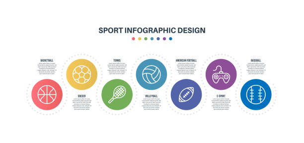infografik-designvorlage mit sport-schlüsselwörtern und symbolen - eishockey grafiken stock-grafiken, -clipart, -cartoons und -symbole