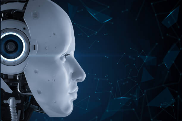 istock female cyborg with connection graphic display 1213960877