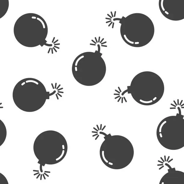 Vector illustration of Vector icon bomb seamless pattern on a white background.