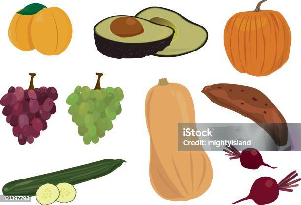 Vetores de Frutas E Legumes e mais imagens de Abacate - Abacate, Abóbora Butternut, Revista em quadrinhos - Produção artística