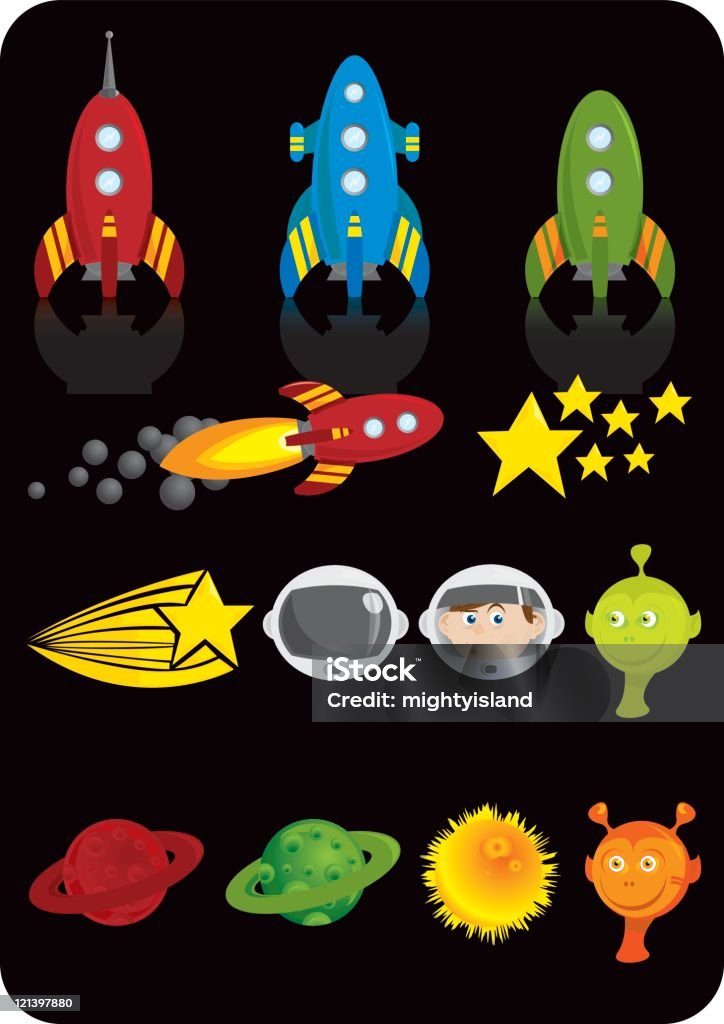 Rockets et aliens - clipart vectoriel de Astronaute libre de droits