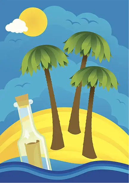 Vector illustration of Message in a bottle