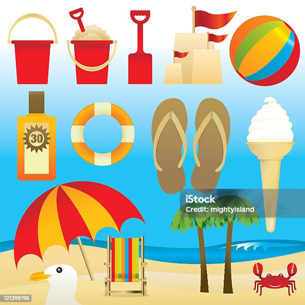 Strandsymbole Stock Vektor Art und mehr Bilder von Strand - Strand, Badelatsche, Bildhintergrund