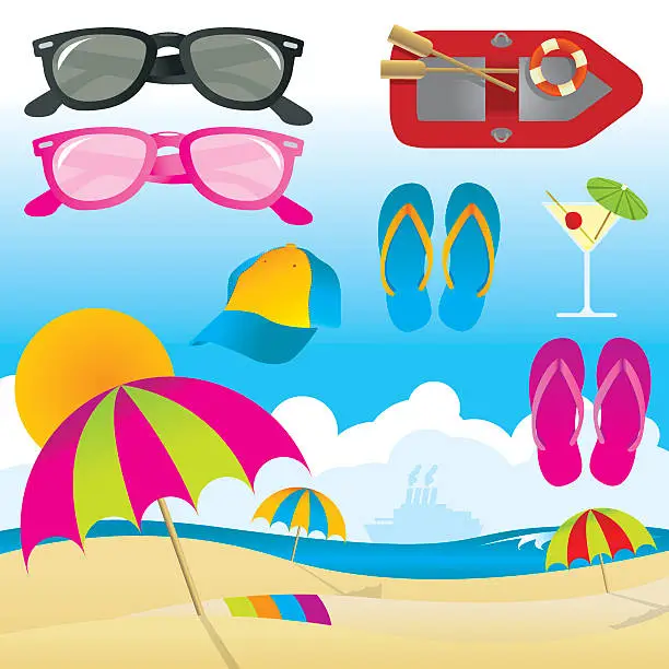 Vector illustration of Beach Items