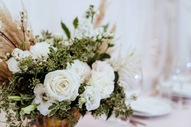 istock Wedding flowers decoration in the restaurant 1213984787